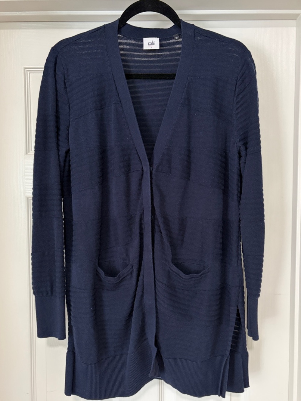 CAbi Navy Ribbed Open-Front Longline Cardigan